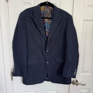Robert Graham 100% Linen Navy Paisley Lining Detailed Blazer Men's 40‎ EUC